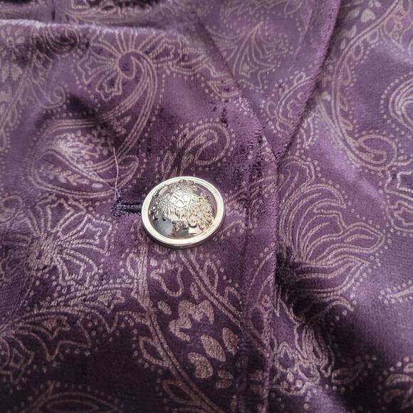 Midnight Velvet Womens Purple Paisley Notch Lapel Velvet Long Jacket Size 1X - Picture 6 of 10